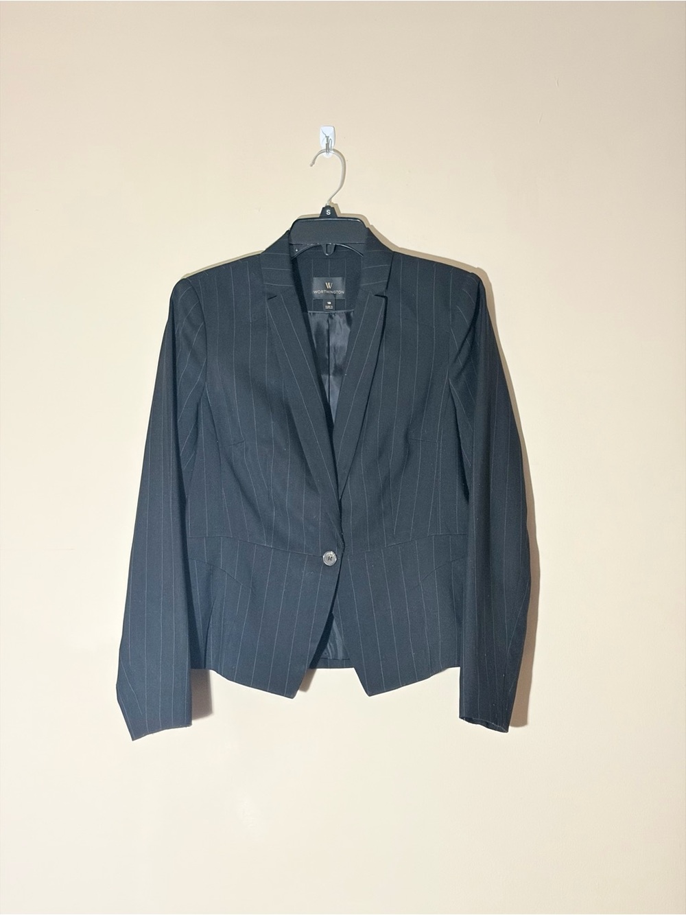 Worthington Size 10 Charcoal Pinstripe Single Button Women's Business Blazer